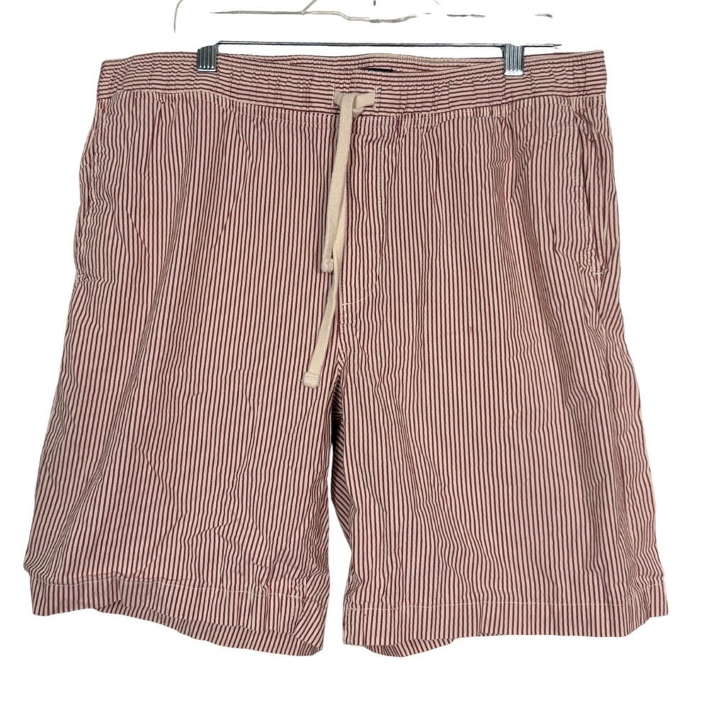 Banana Republic Deck Shorts Mens Large Red White Pinstripe Elastic Drawstring 8"